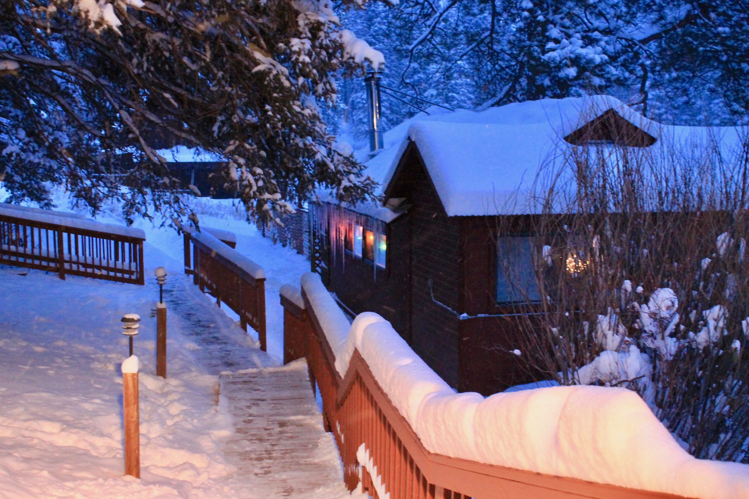 cabin snowy night